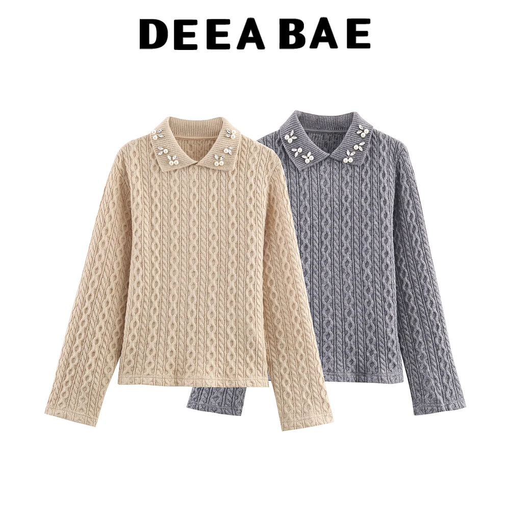 

DEEABAE 2025, новая зимняя женская одежда, простой модный ювелирный воротник для отдыха, вязаный свитер с восемью нитками