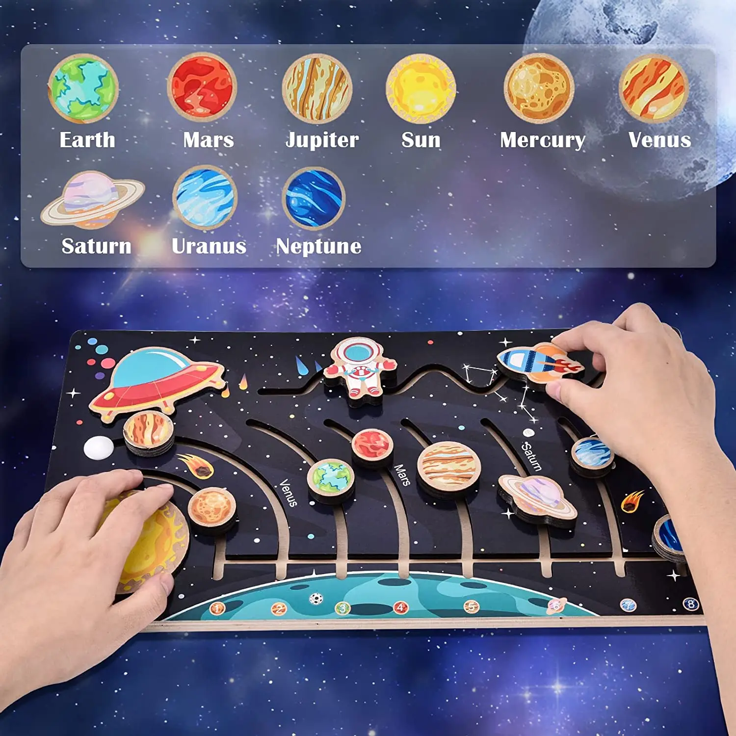 Wooden Solar System Puzzle for Toddlers Planet Toys Space Puzzles Preschool Learning Activities Montessori Educational Toys