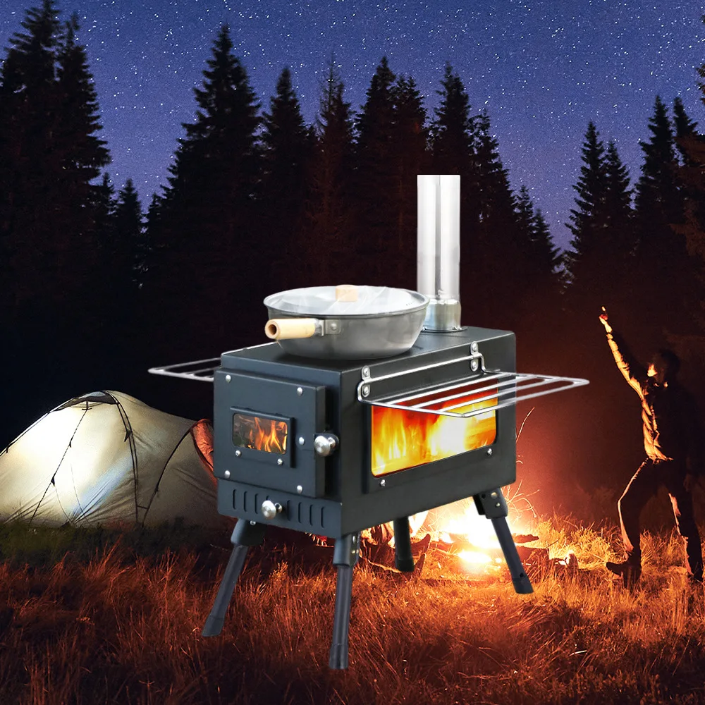 Stainless Steel Camping Wood Fire Stove Outdoor BBQ Stove Camping Stove Small Tent Heating Stove Portable