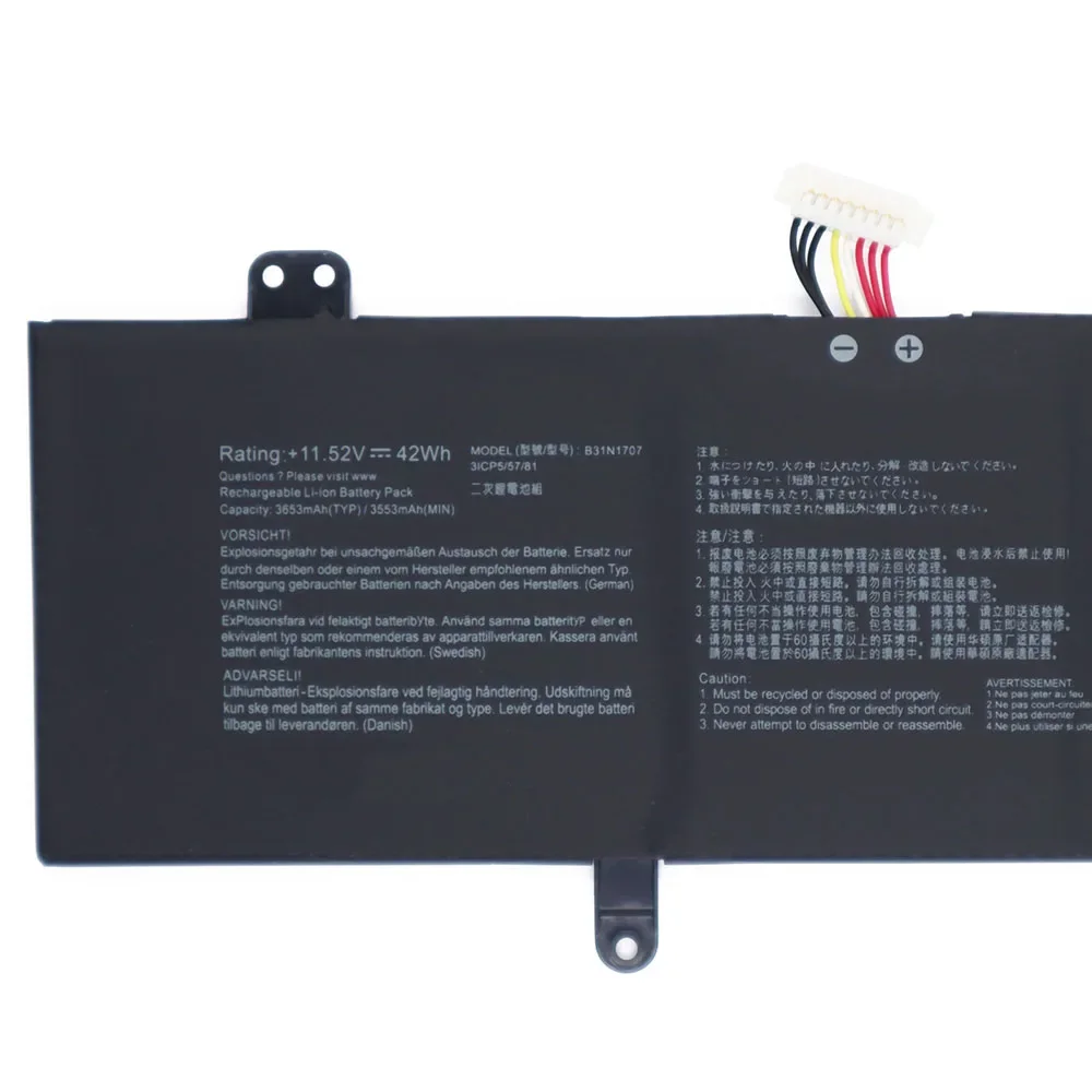 Original B31N1707 11.52V 42Wh Laptop Battery for Asus S4000V S4000U S4100V S4100VN S4200UQ S4200UF 3ICP5/57/81