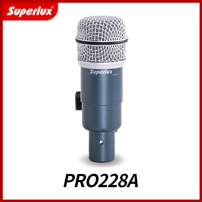 Superlux PRO228A Professional Tom-tom Dynamic Microphone with Permanent Microphone Clip and High SPL Capacity for Brass, Drums