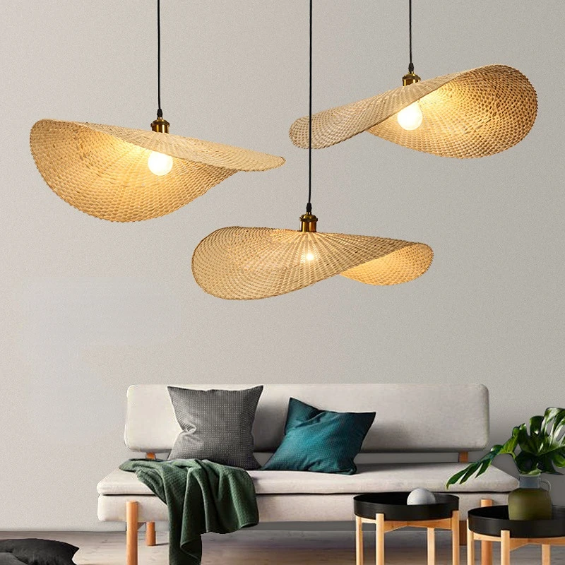 New Chinese Bamboo Chandelier Lights Tea Room Zen Southeast Asia Pendant Lighting Japanese Lamp Creative Straw Hanging Lights