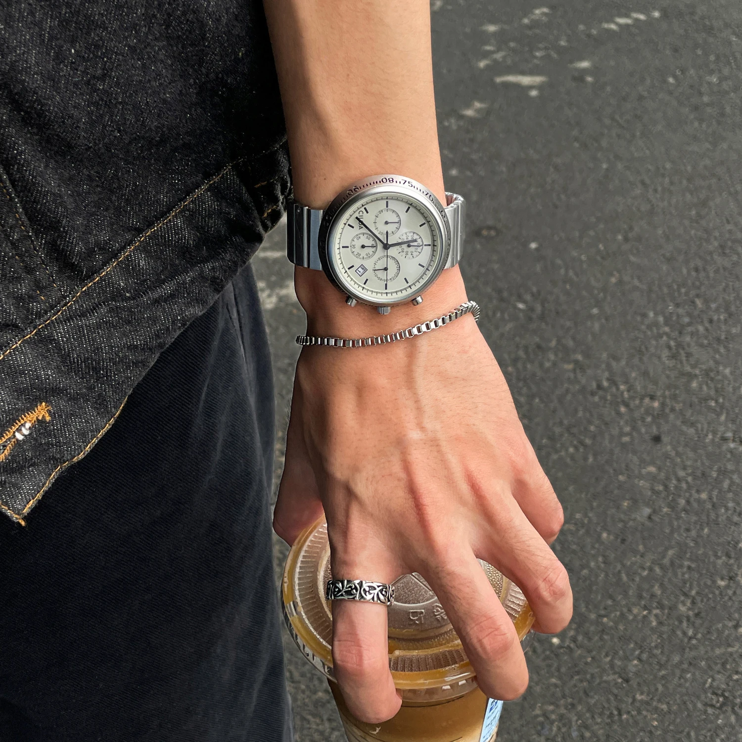 

CILOA round large dial high-end watch men's high-quality light luxury gift silver multi-function waterproof quartz watch