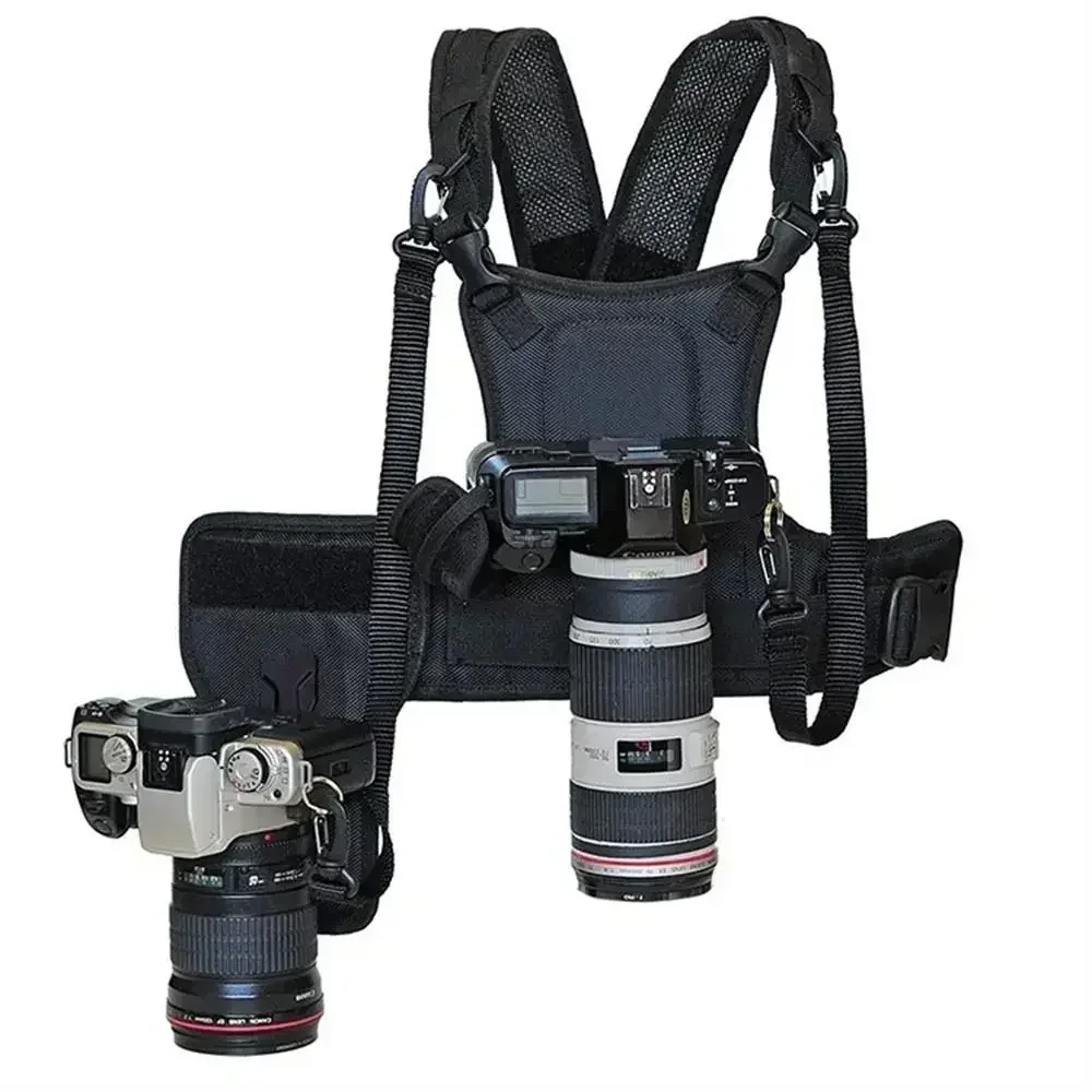 Multi-Dual-2-Kamera-Tragesystem mit Brustgurt und Seitenholster