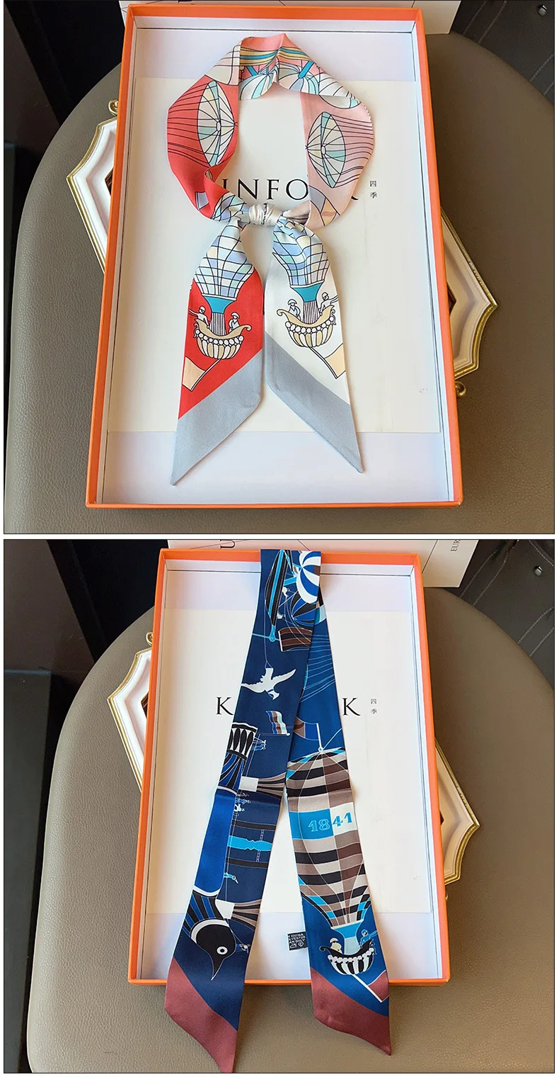 الراقية الطيران بالون طباعة الشريط حقيبة يد وشاح التعادل الشريط تقليد الحرير الشريط الصغير نمط المرأة