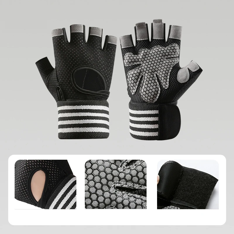 Herren Fitness-Handschuhe Gym Gewichtheben Atmungsaktiv Rutschfest Handgelenkstütze Stoßdämpfung Workout Damen Fahrradhandschuhe