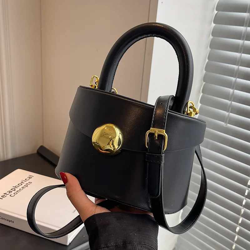 Shoulder Bag PU Leather Texture Bags for Women Small Mini Bucket Bag Summer Trend All-match 2023 New Crossbody Bag Solid Color