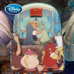 Mini sac à dos Disney La Belle et la Bête pour femme, sac de rangement portable, scène de dessin animé, princesse Pepper, double initié