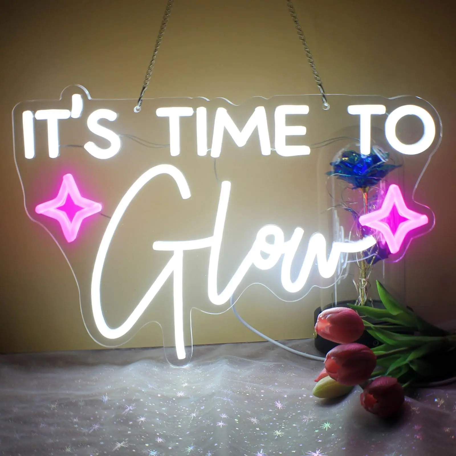 It's Time To Glow Neon Sign USB Dimmable Neon Light for Beauty Room Hair Salon Drink Bar Nails Wax Lash Beauty Decoration Wall