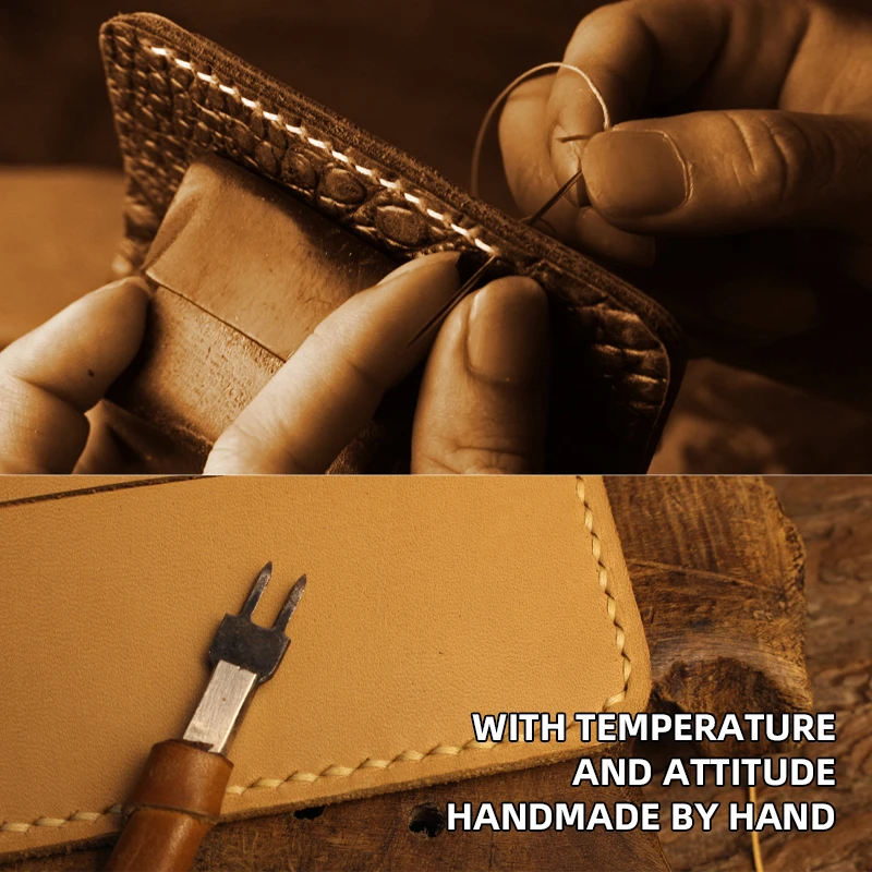 Retro With Crocodile Pattern Short Wallet For Men Women Handmade Genuine Leather Card Slot Money Bag Portable Card Wallets
