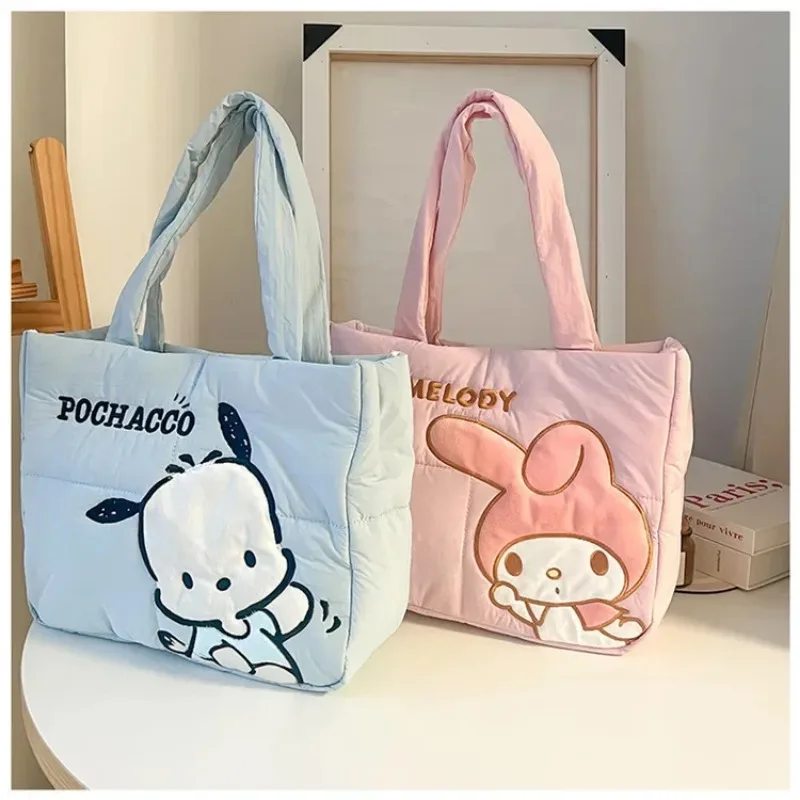 Sanrio Cartoon Handbag Cute Hello Kitty Kuromi Melody Tutorial Tote Bag Kawaii Large Capacity Student Stationery Storage Bags