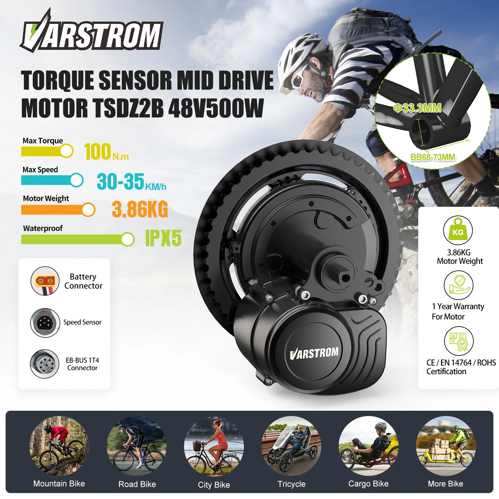 [US Stock] Tongsheng 48V 500W 750W 1000W Mid Motor TSDZ8 TSDZ2B TSDZ16 for Electric Bike Drive Kit Conversion eBike Engine Mountain/Road Bike
