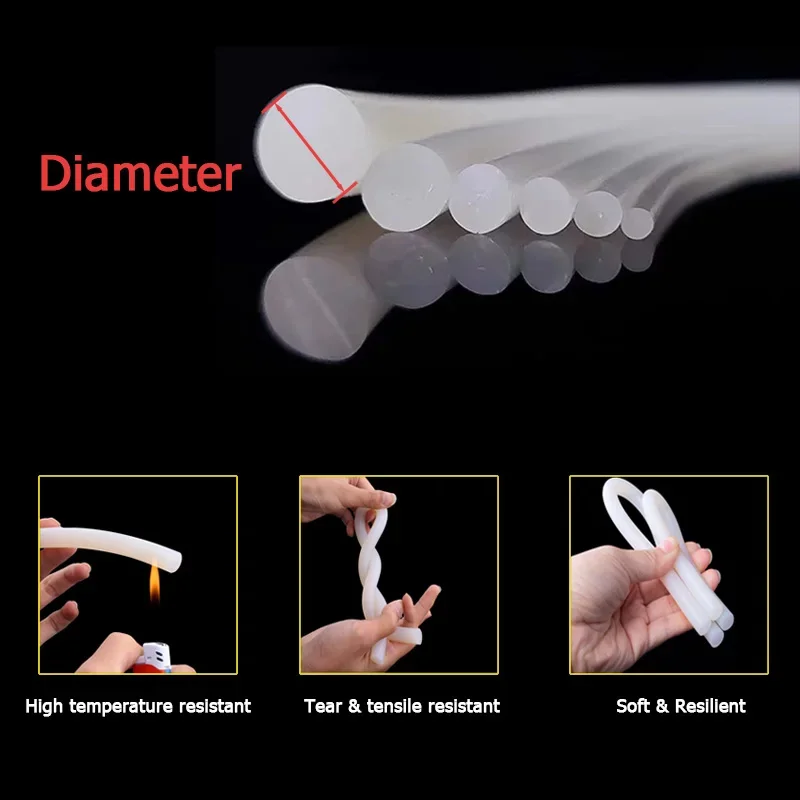 1/5/10M White/Black/Red Solid Silicone Round Strip Dia 1mm-30mm Silicone Gasket Trim Seal Strips O Ring Waterproof