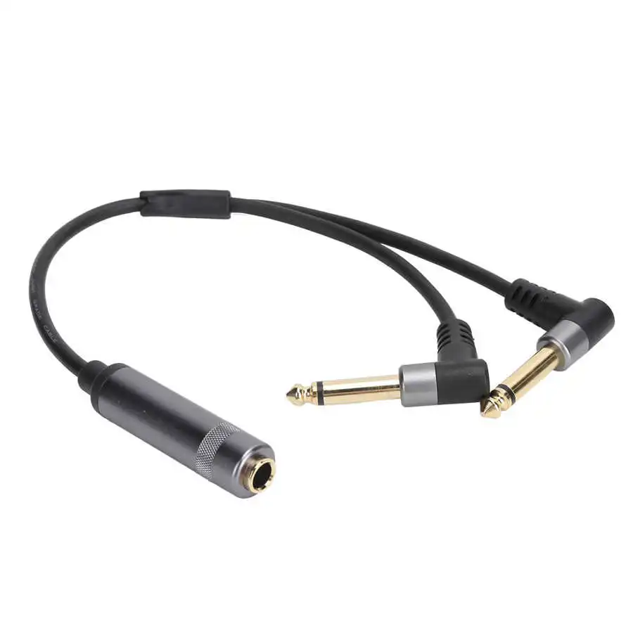 Stereo 6.35mm Female 1/4\'\' Jack TRS To Dual 1/4 Inch Male TS Mono 90 Degree Angle Y Splitter Insert Breakout Audio Cable