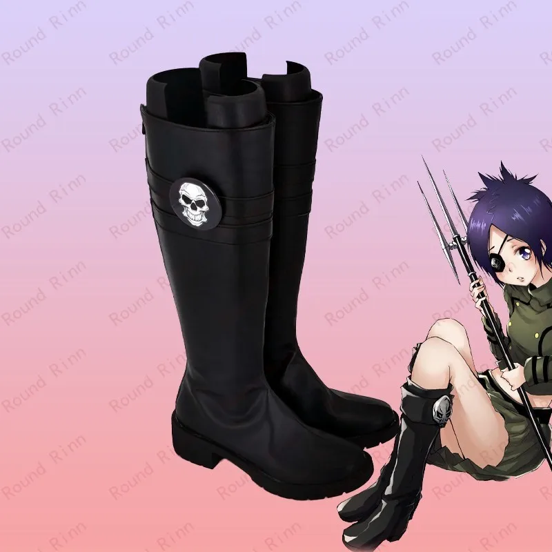 

Katekyo Hitman Reborn Chrome Dokuro Cosplay Costume Shoes Black Handmade Faux Leather Boots