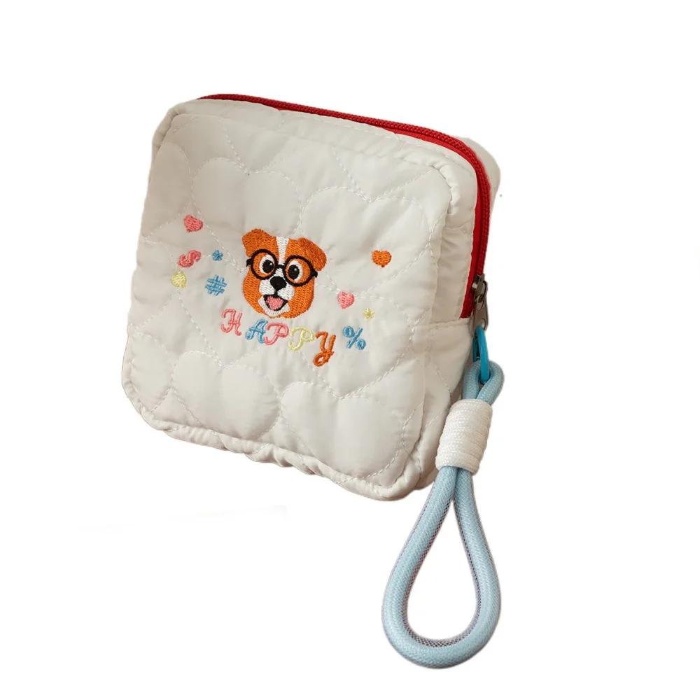 

Cute Ins Style Embroidery Dog Cosmetic Bag Large Capacity Zipper Square Cosmetic Pouch Square With Pendant Rope Coin Purse Woman