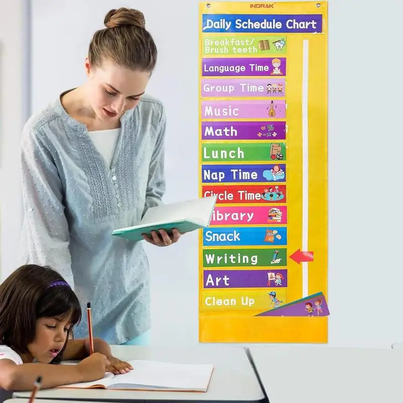 Gráfico de bolso para programação diária, organizador de atividades diárias com cartões, calendário de rotina multifuncional, experiência visual