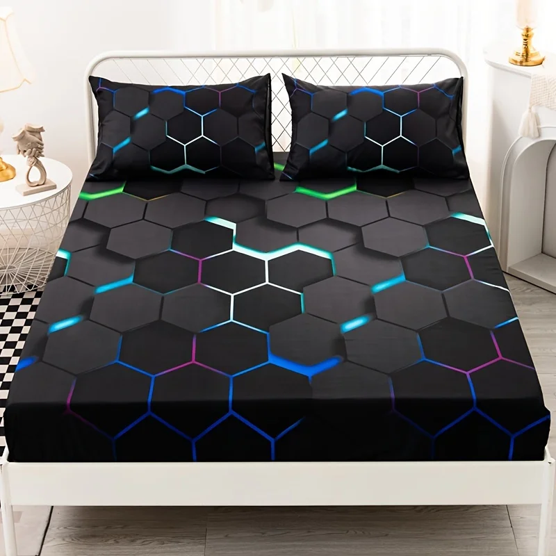 

Fashion Novel Fitted Sheet Set Soft Breathable Colorful Plaid Print Bedding Mattress Protector Set With Deep Pocket For Bedroom