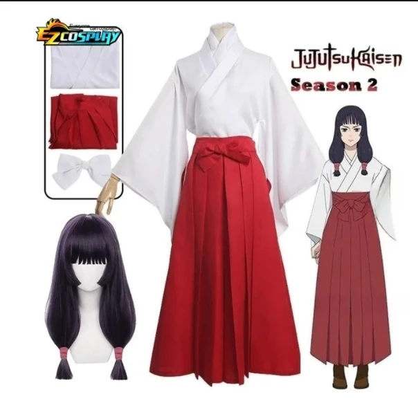 Costume de Cosplay de l'Anime Jujutsu Kaimmense Iroi Utahime pour Femme, Uniforme Kimono d'Halloween, Perruque Complète Imbibée