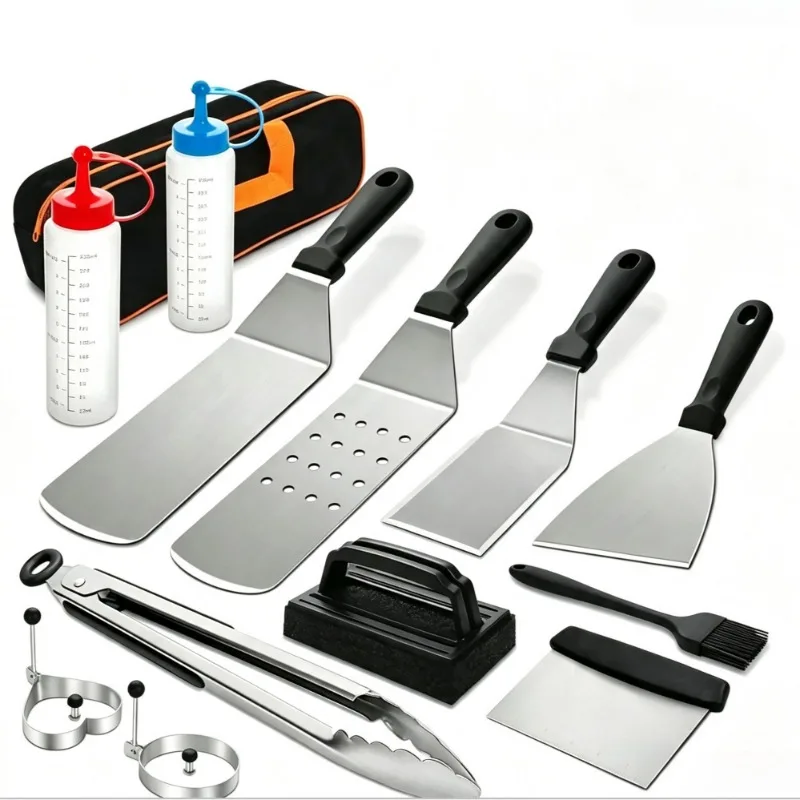 Griddle Accessories Kit, Flat Top Grill Accessories Set Grilling Tools Set with Enlarged Spatulas, Scraper for Outdoor Cooking