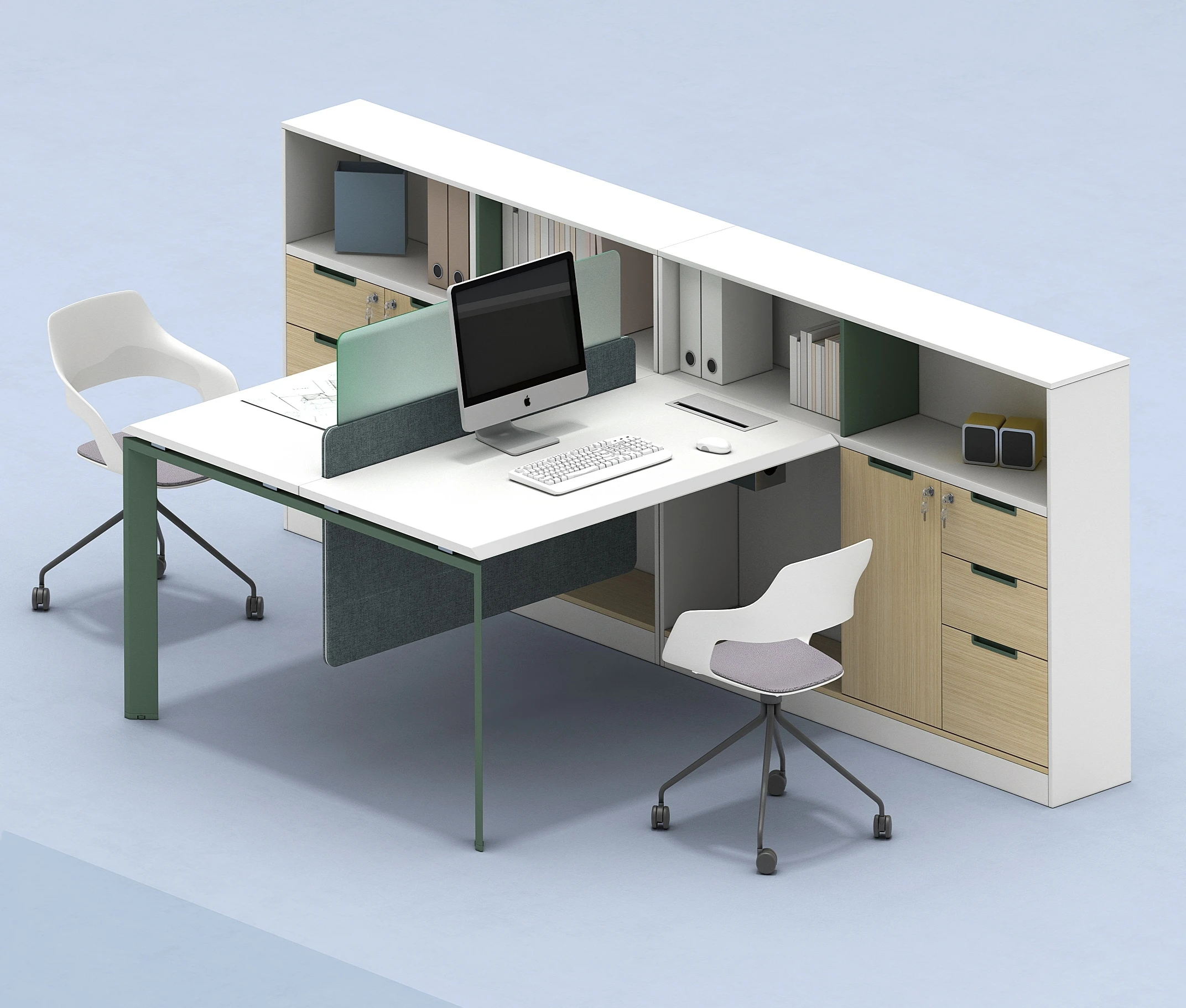 

Modern Private Space Partition Workstation Employee Office Desk With Screen And Side Cabinets Modular Metal Frame