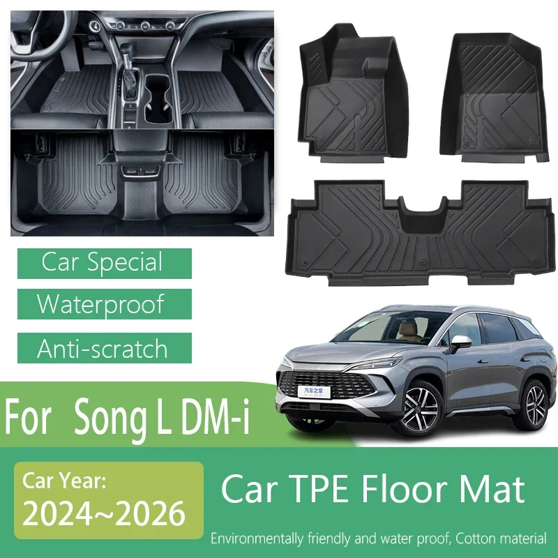 LHD Car Floor Mats For BYD Song L DM i Accessories 2024 2025 2026 Car Dirt-resistant Carpets TPE Pad Cover Rugs Auto Accessories