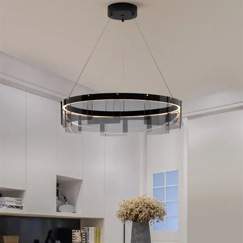 

LED Chandelier Modern Glass LED Light Luxury Minimalist Light Design for Dining Room Hall Bedroom Rings Chandelier Room Decor