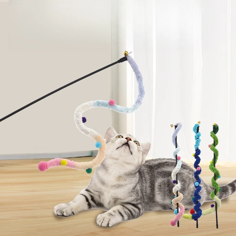 

New Cat Teasing Stick Cat Toy Long Hair Thread Velvet Ball Cat Teasing Stick with Bell Sound