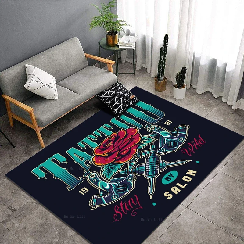 Traditional Nutcracker Retro Style Rose Flower Goth Tiny American Tattoo Pattern Flannel Floor Rugs By Ho Me Lili For Home Decor