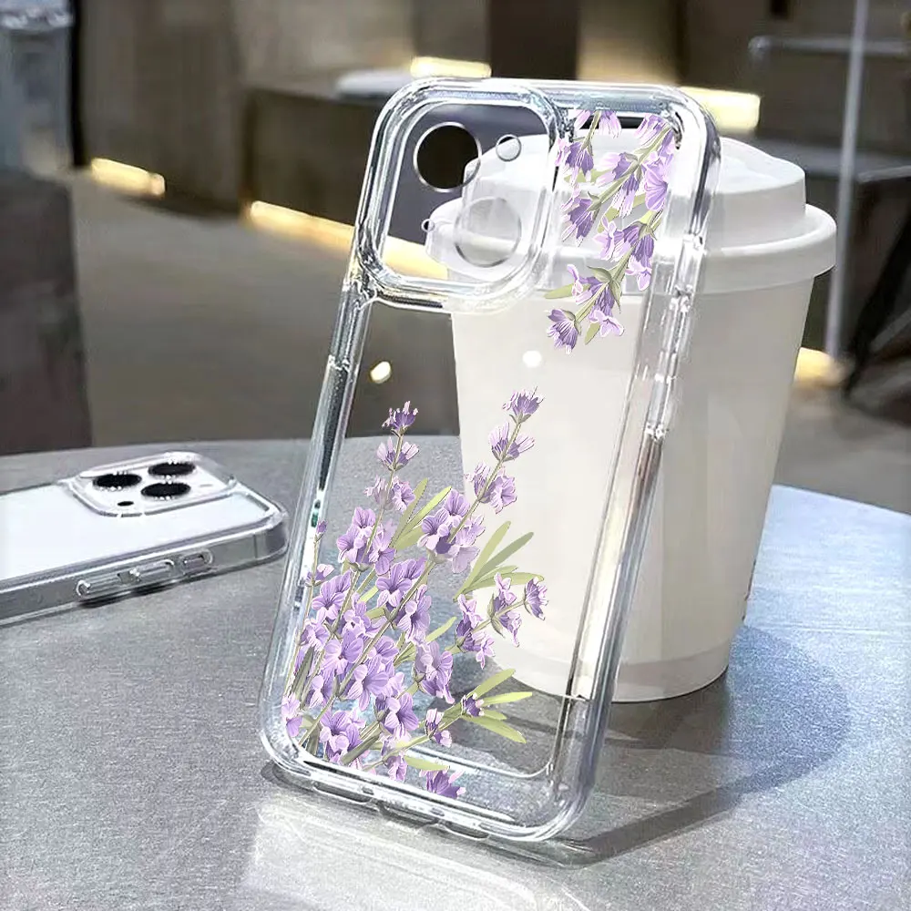 Handyhülle mit lila Lavendelblumen für iPhone 17 15 16 14 13 12 11 Pro Max Plus 12 13 Mini, TPU-Schutzhülle