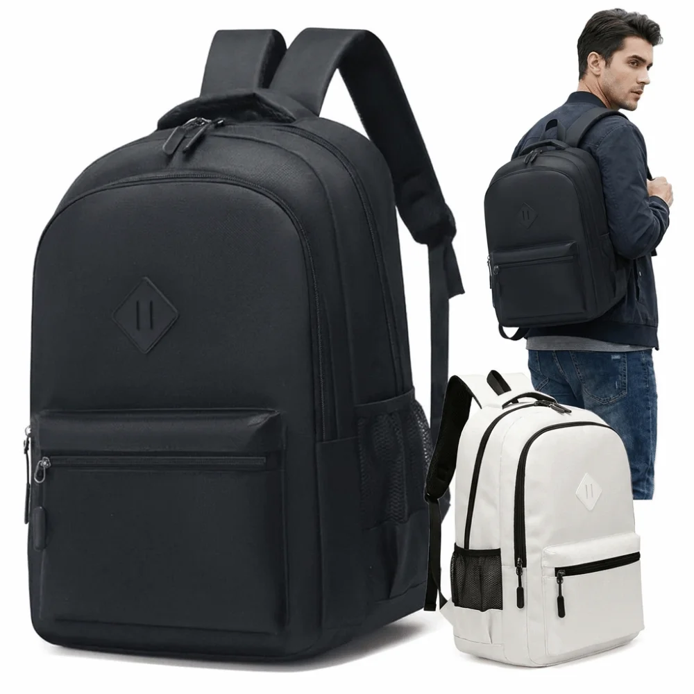 Solid Color Casual Backpack Large Capacity Simple Design School Backpack Water-Resistant Lightweight Travel Backpack