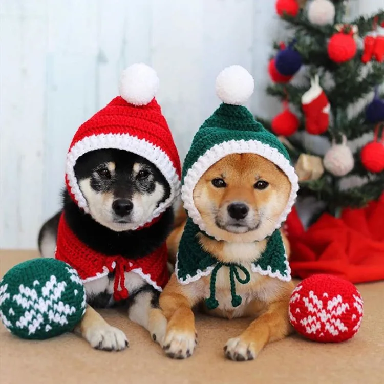 

2023 New Pet Christmas Hat Cat Dog Holiday Dress Up Hat Festival Neck 2 Pieces Set