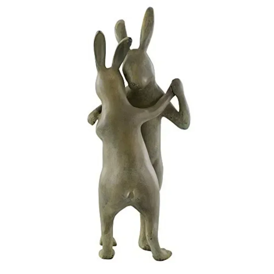 First Dance Garden Sculpture Rabbit Couple: Outdoor Decorative Metal Sculpture in Bronze Finish with Romantic Charm