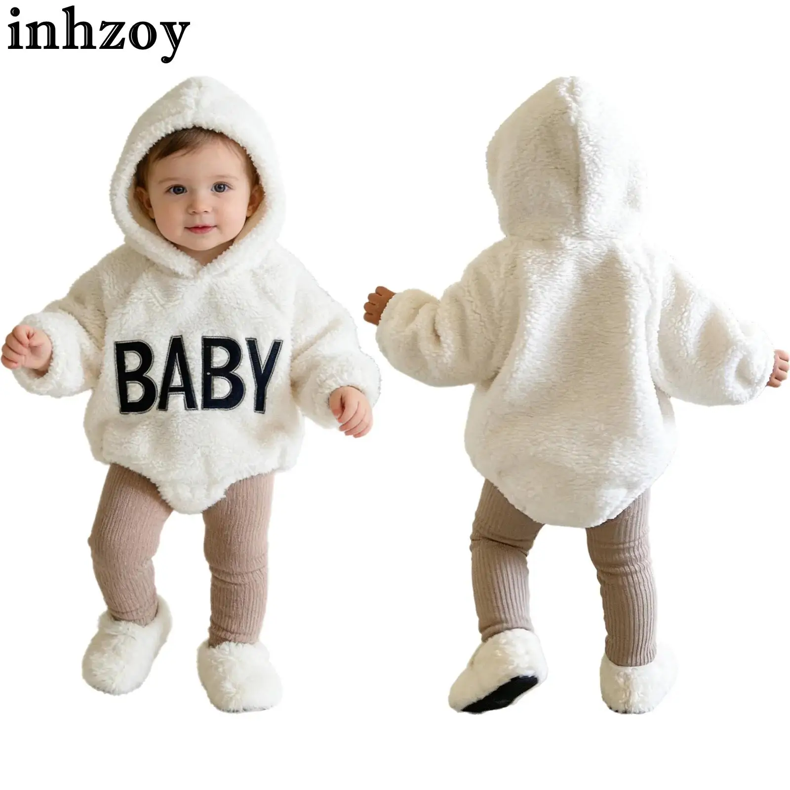 

Зимний теплый комбинезон-худи из флиса с капюшоном для малышей (мальчиков и девочек), с длинным рукавом, на кнопках, для повседневной носки