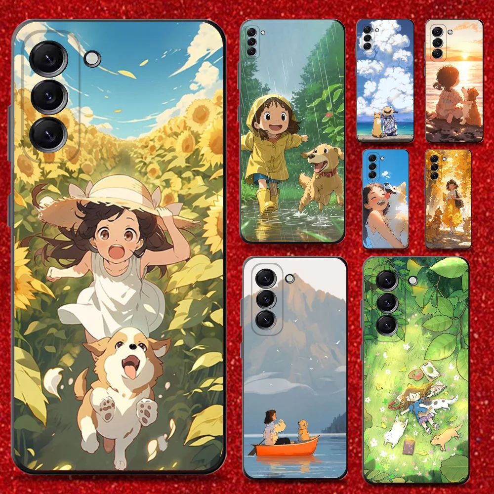

Cute Kid Girl Dog Phone Case For Samsung Galaxy A13,A21s,A22,A31,A32,A52,A53,A71,A80,Soft Black Shell