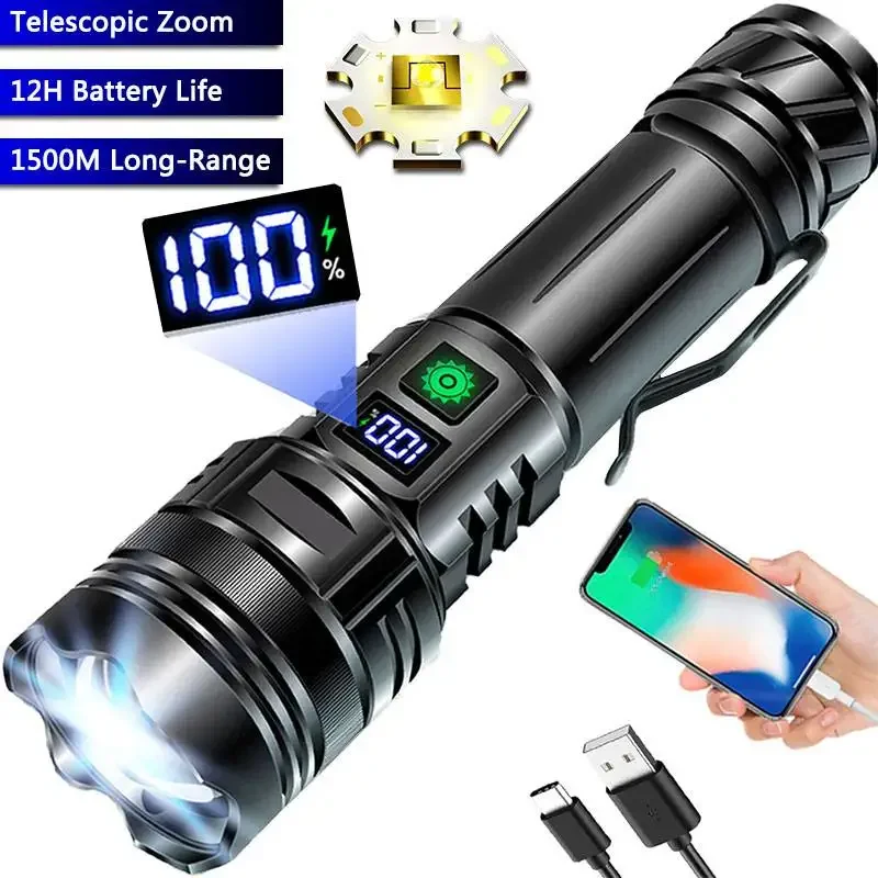 

High Power Led Flashlights Rechargeable Super Bright Tactical Torch Portable Emergency Spotlight Lamp Outdoor Waterproof Lantern