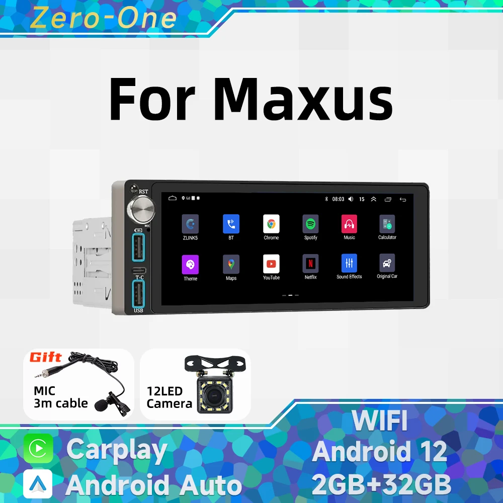 

Wireless Carplay Autoradio 1 Din Radio Android 13 Car Multimedia for Maxus 6.86" Screen Stereo Head Unit GPS Navigation Wifi BT