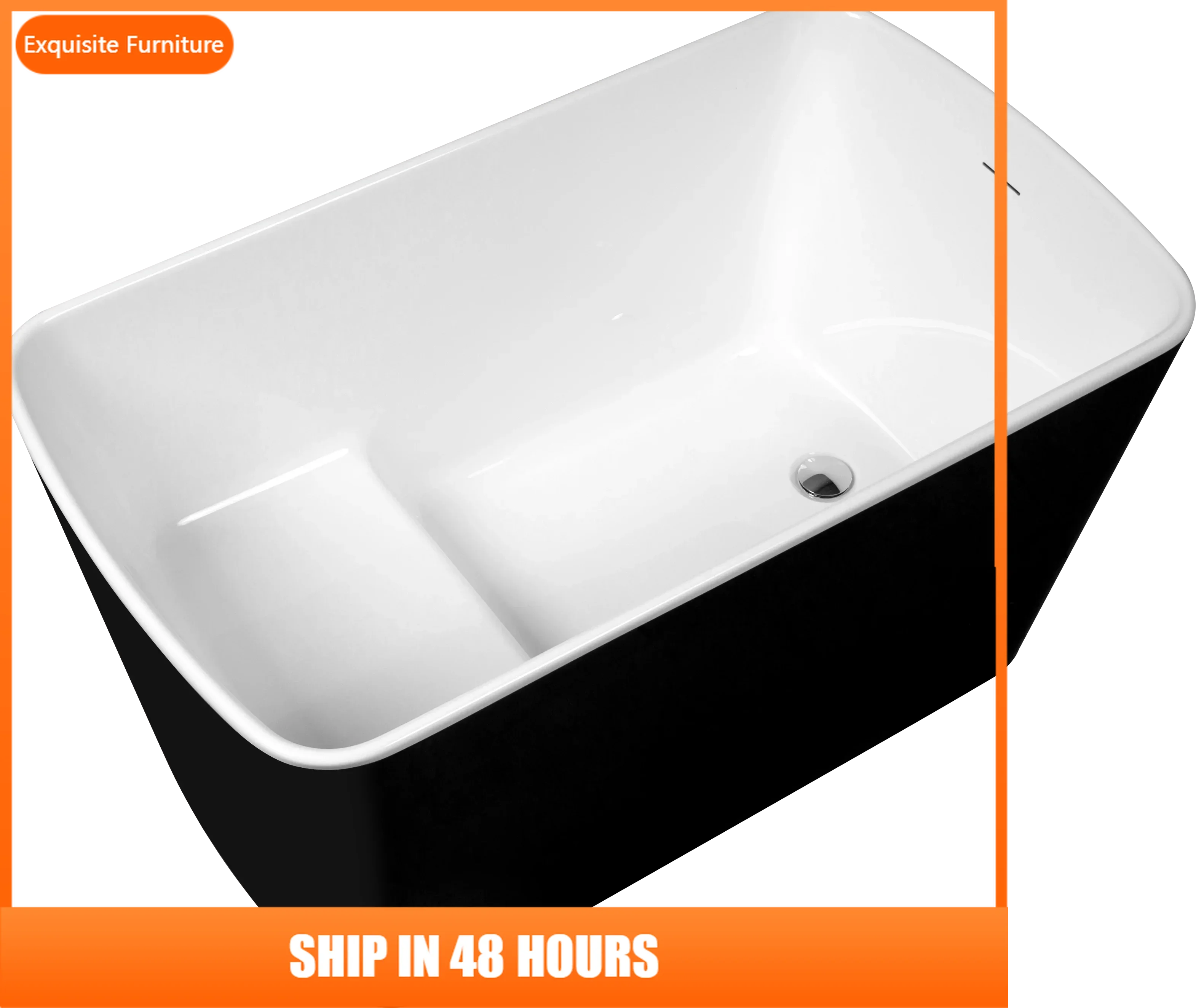 

49'' x 28'' Acrylic Freestanding Soaking Bathtub, Square-shape Japanese Soaking Hot Tub, Sit-In Design with Chrome Overflow and
