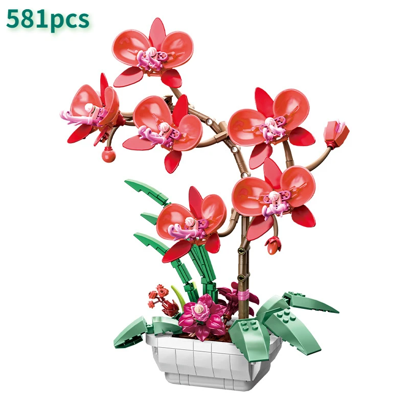 Butterfly, orchid, potted plant, building block bouquet, eternal flower, living room decoration, assembly of building block toys