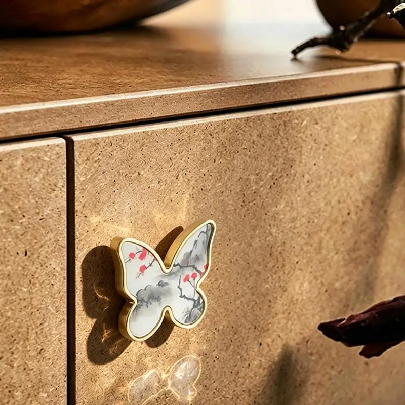New Butterfly Shaped Cabinet Knobs Furniture Handles Chinese Painting Patterns Perfect For Kitchen Wardrobe Drawer Home Decor