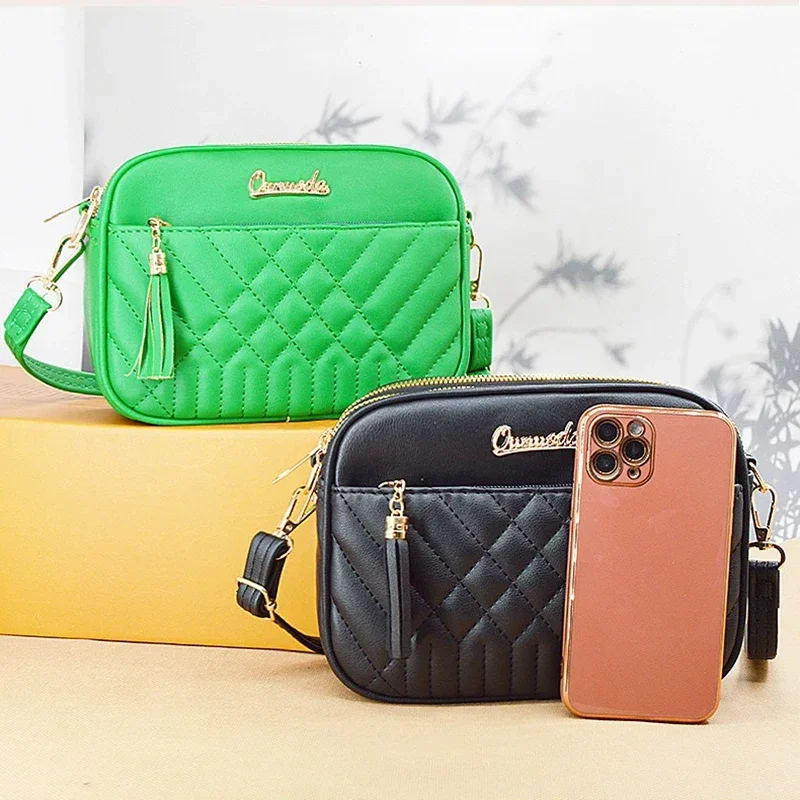 Women Fashion Small Bag 4-layer Space Zipper Crossbody Shoulder Bag Tassel PU Design Trend