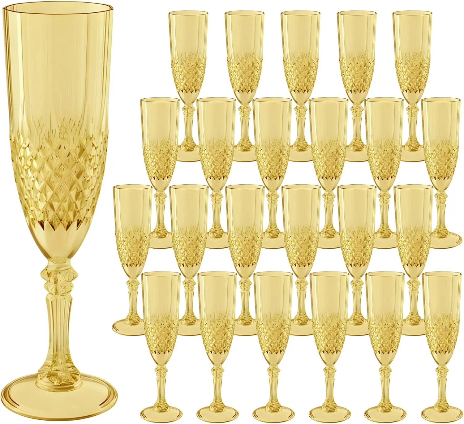 

Gold Champagne Flutes, 24PCS Reusable Plastic Wine Glasses for Wedding, Christmas, Toasting Events