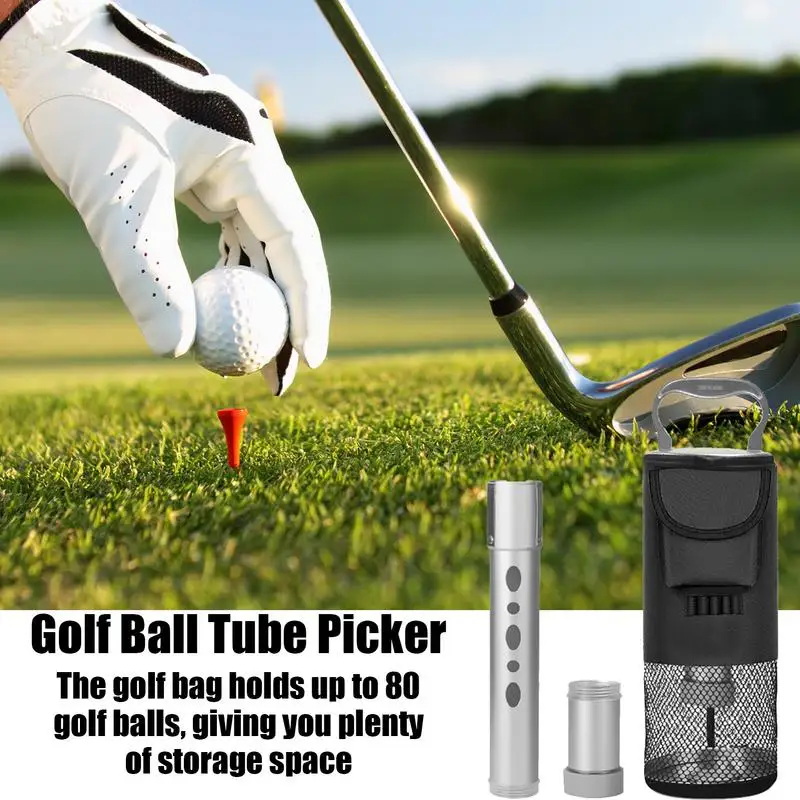 Golf Ball Retriever Golf Ball Tube Storage Bag Pocket Shagger Storage Aluminum Tube Golf Ball Shagger for Hold up to 80 Balls