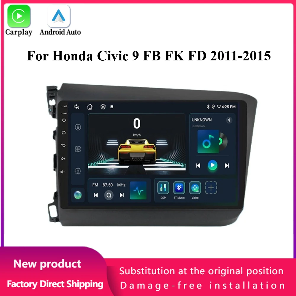 

Left Hand Drive Car Radio Multimedia For Honda Civic 9 FB FK FD 2011-2015 Black Navigation 4G Wireless BT CarPlay Touch Screen