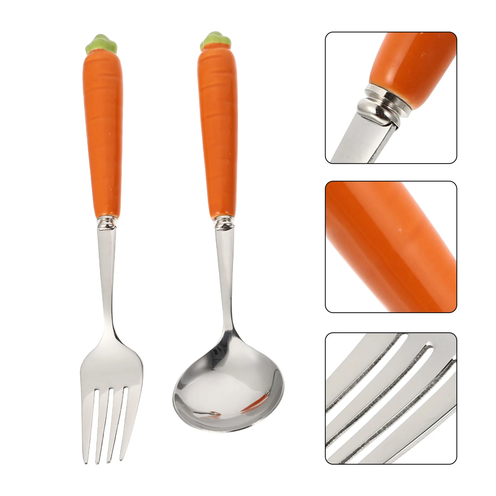 

2 шт., посуда с морковью для маленьких детей, набор ложек и вилок из нержавеющей стали, портативный детский набор столовых приборов для координации рук и глаз для младенцев