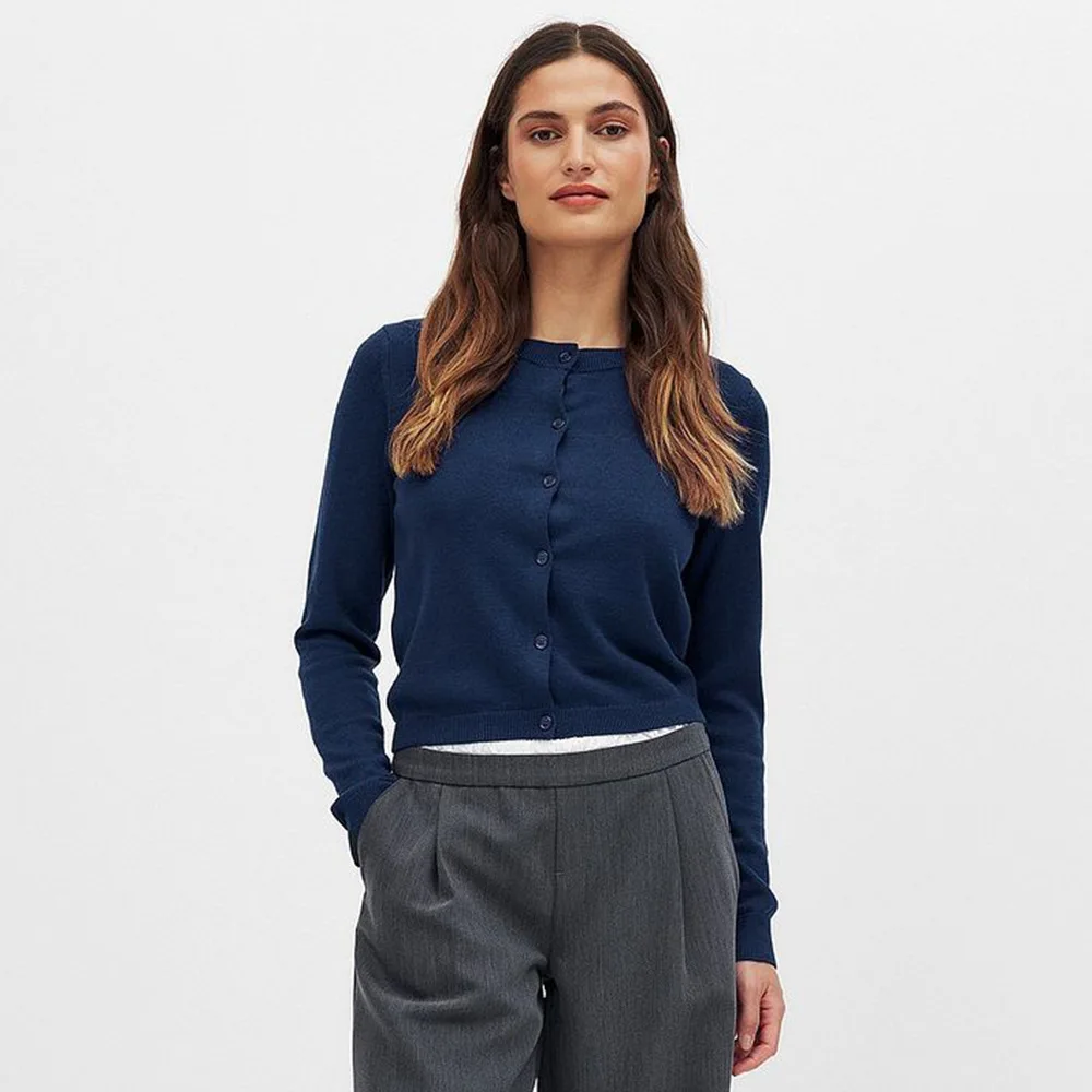 Camisa de base de malha fina feminina cor sólida base de malha cardigan 2025 outono nova camisola de pescoço redondo