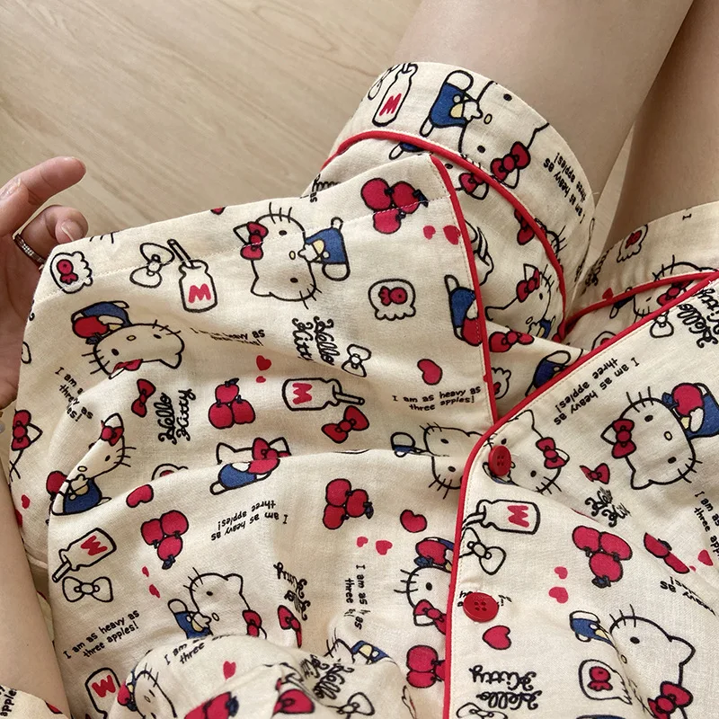 HelloKitty vêtements de nuit femmes été nouveau nuage coton à manches courtes dessin animé japonais mignon étudiant maison costume ensemble