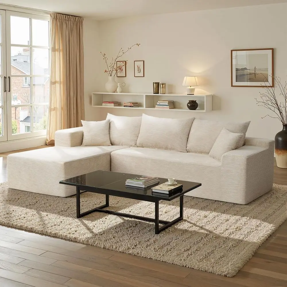 

Beige Sectional Couches or Living Room, BonelCouch with L-Shape Chaise, ular Soa in Box with Deep Seat, No Assembly Required