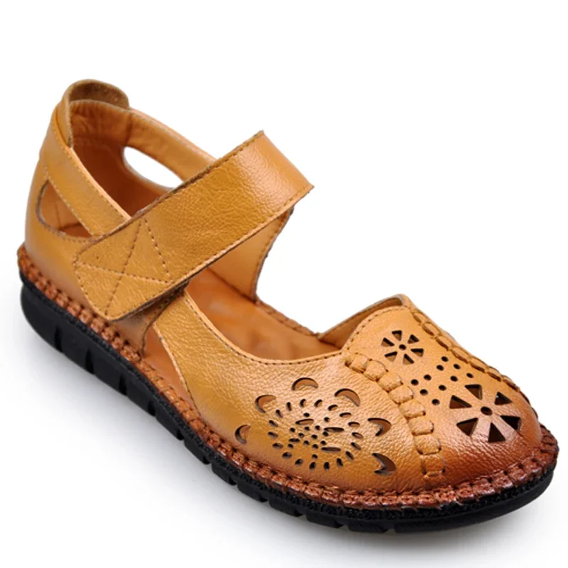 BEYARNE Summer New Soft Bottom Flat Genuine Leather Women Shoes Personality Hollow Women Sandals Retro Handmade Sandals sapato
