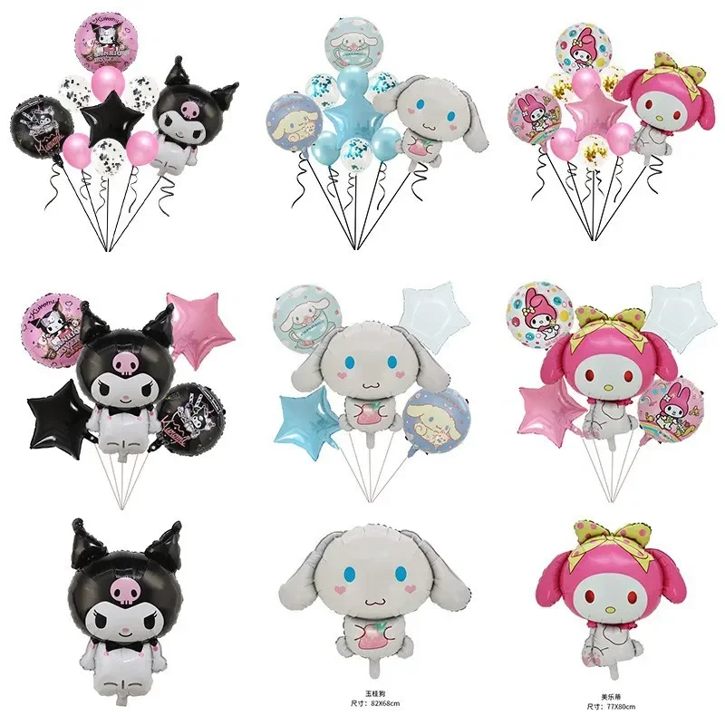 

8pcs Kids Cartoon Sanrio Cute Kuromi My Melody Cinnamoroll Foil Balloon Set Children's Birthday Party Decorative Toys